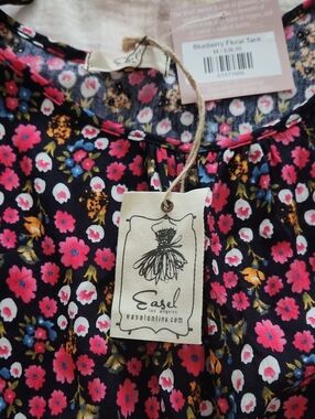 easel Camisole Black Floral with Pink, White & Yellow Print